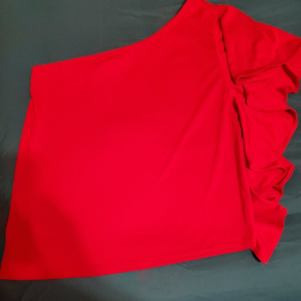 Red ruffled one shoulder blouse
